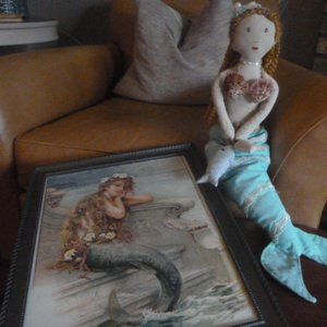 Mermaid framed print, and Mermaid sitting doll